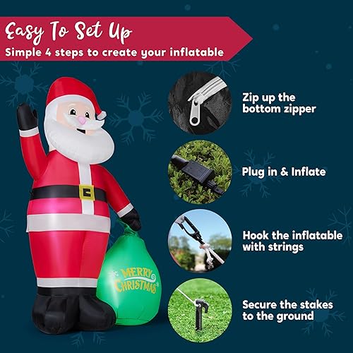 Miniatura 8 de JOYIN Decoración inflable de Papá Noel inflable de Navidad de 8 pies de alto para patio, decoración de Papá Noel inflable para sostener bolsas de