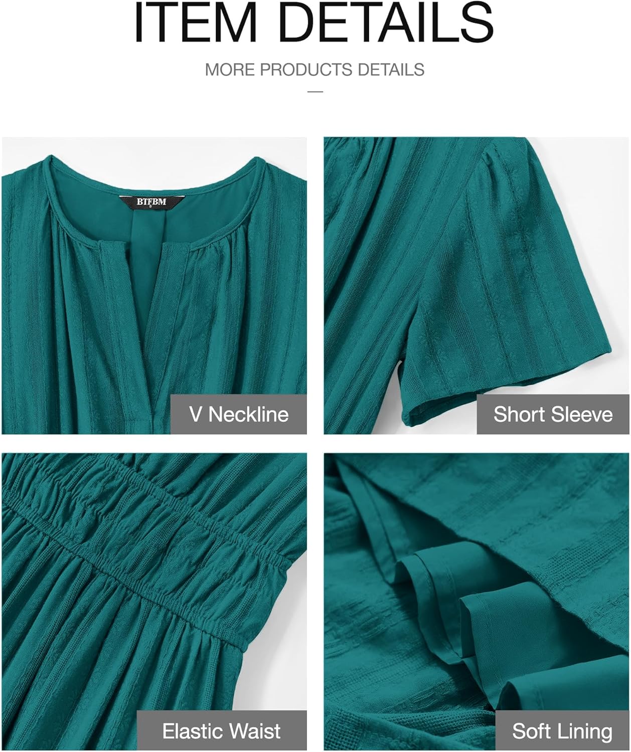 BTFBM Womens Summer 2026 Casual Midi Maxi Dresses Lightweight Short Sleeve V Neck Elastic Waist Boho Beach Dress Pockets - Image 4