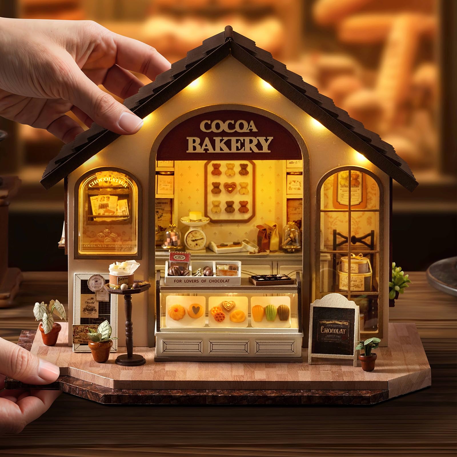 CUTEROOM Zestaw do samodzielnego montażu miniaturowego modelu z drewna – zestaw do budowy miniaturowej piekarni, idealny jako dekoracja domu, miniaturowy zestaw do budowy domu (Leisurely Bakery)