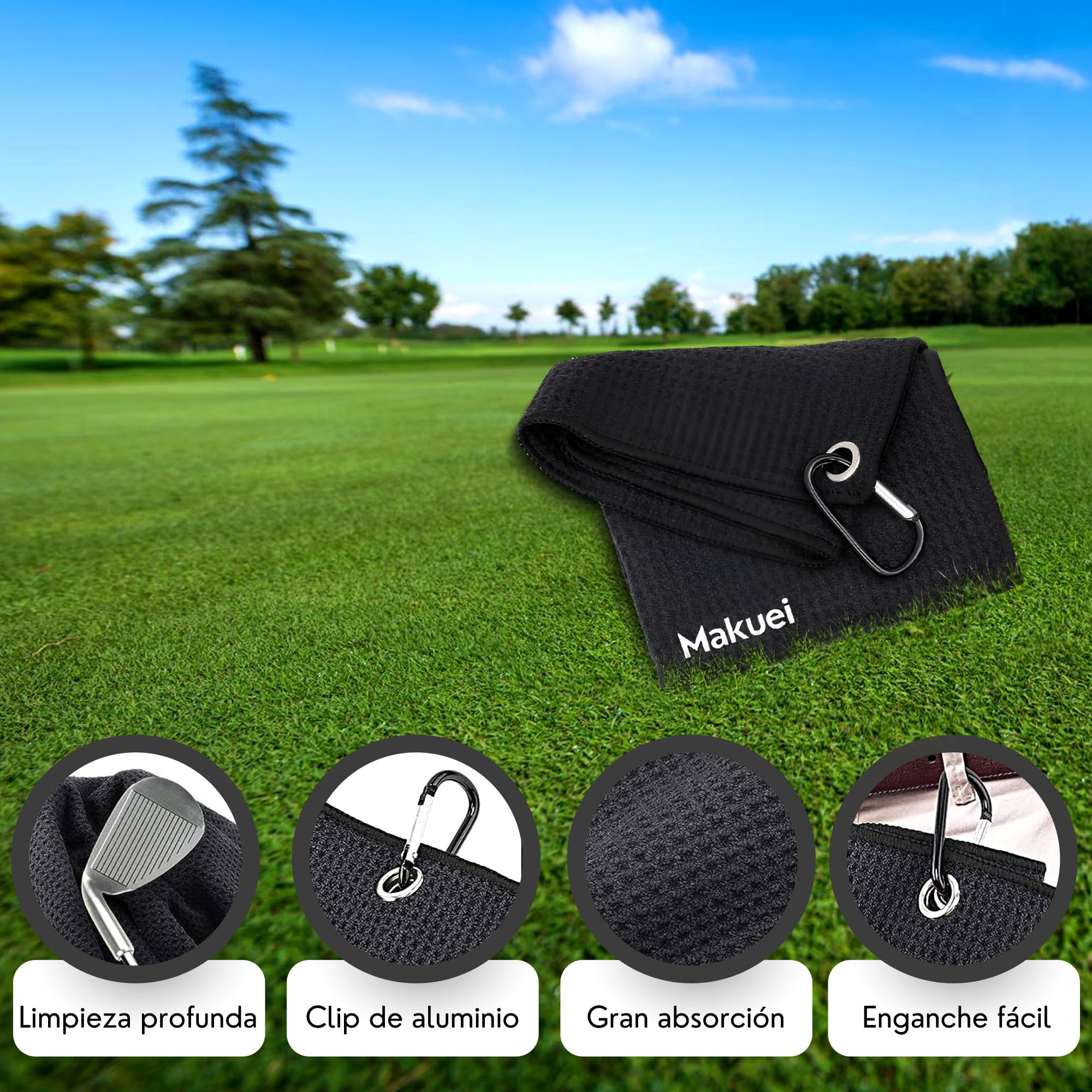 Accesorios de golf ideales para bolsa de golf (3 en 1)- Cepillo limpiador de palos de golf, arreglapiques golf y toalla de golf para dejar tus palos de golf perfectos ¡El regalo para golfistas idóneo!