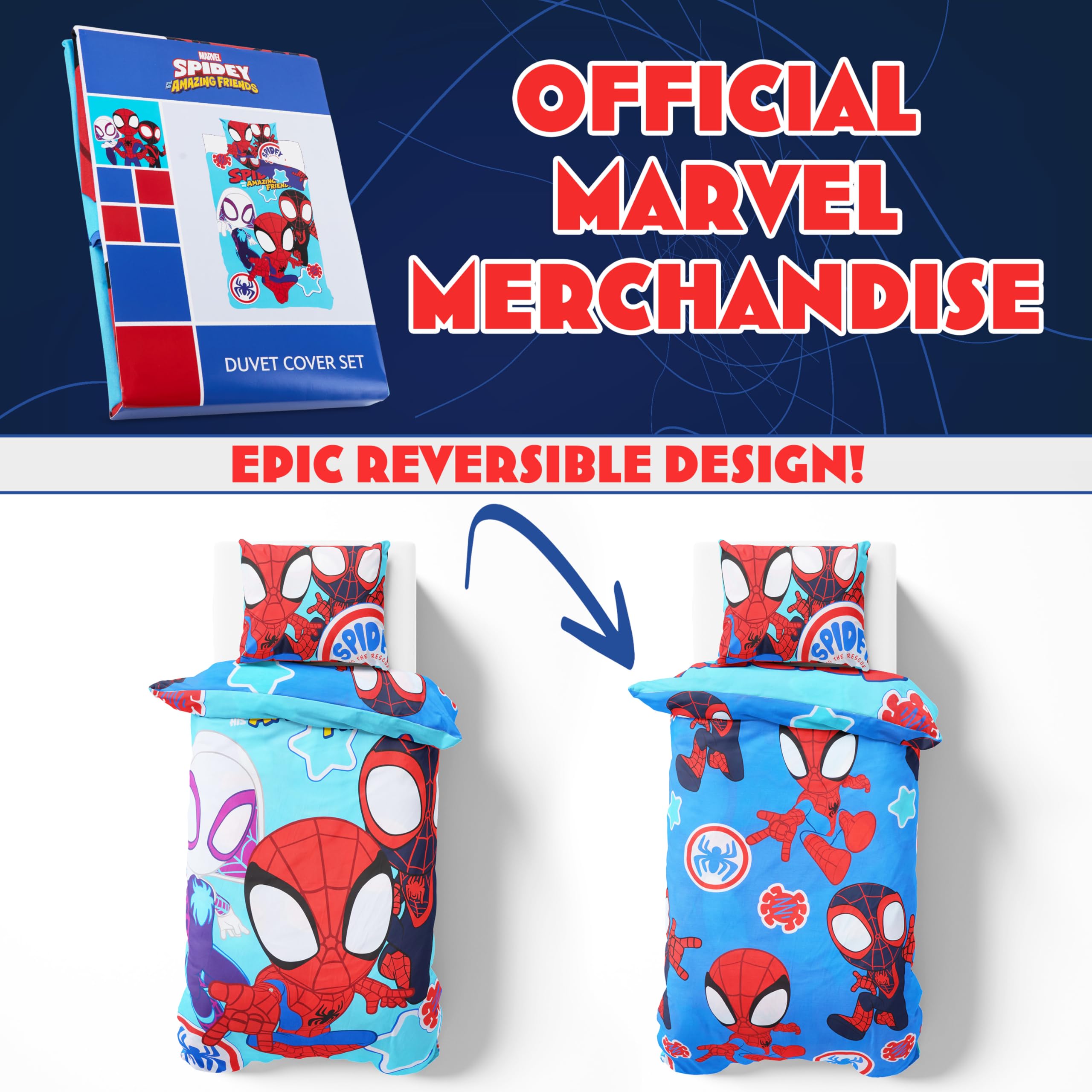 Marvel Spiderman Set Copripiumino e Federa, Accessori Camera da Letto Regalo Ragazzo (Ragno Blu)