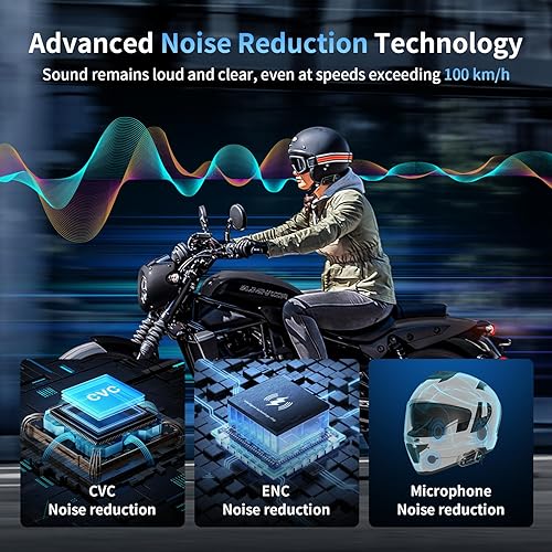 Miniatura 4 de Fodsports M1-S Air - Auriculares Bluetooth para motocicleta con compartición de música, intercomunicador de 4 vías para moto, sistema de