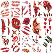 30 Sheets 140+ PCS Halloween Fake Scars Fake Wound Temporary Tattoos, Chucky Zombie Makeup Costume Kit, Realistic Halloween Face Fake Stitch Wound Scar Tattoos