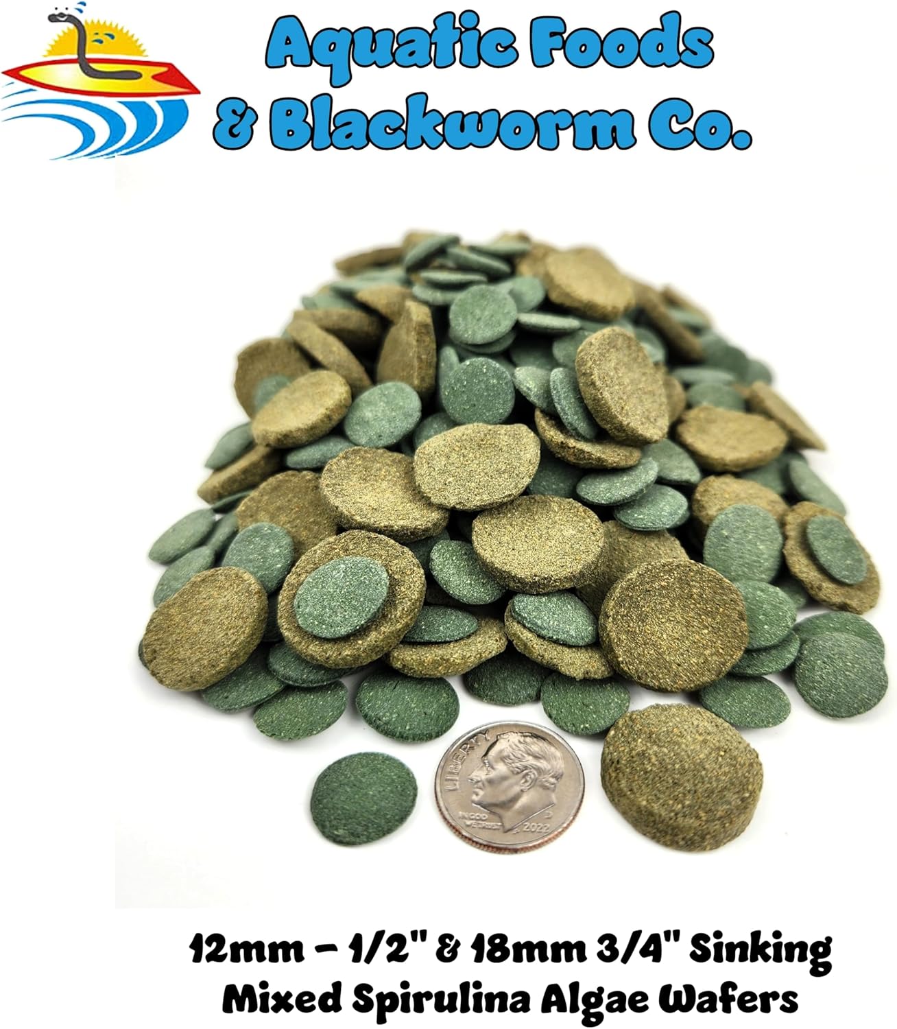 Aquatic Foods Inc. Mixed Sinking Wafers of Algae & Spirulina Ideal for Plecos, Bottom Fish, Catfish, Shrimp, Snails, Crayfish, All Herbivorous & Omnivorous Tropical Fish Mixed Size Wafers - 5-lbs