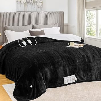 greenoak Heated Blanket Electric King Size 100"X90" Dual Control, Heating Blanket 10 Heat Levels 1/2/4/6/8 Hours Auto-Off Overheat Protection, Soft Sherpa Warm Blanket, ETL Certified Lacquered Black