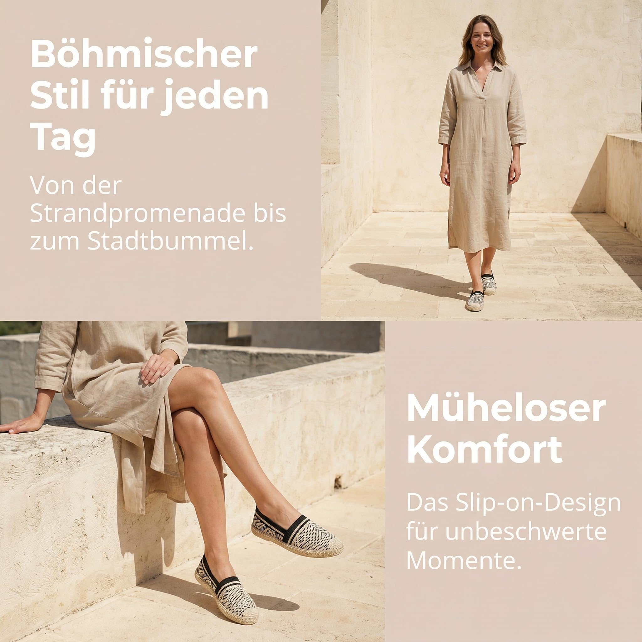 GLAMORA Damen Espadrilles Muster Slip On Strick Ballerinas Leicht Sommer Schuhe Atmungsaktiv Flach Flexible Sohle Bequem Slipper Freizeit Loafer Stoffschuhe