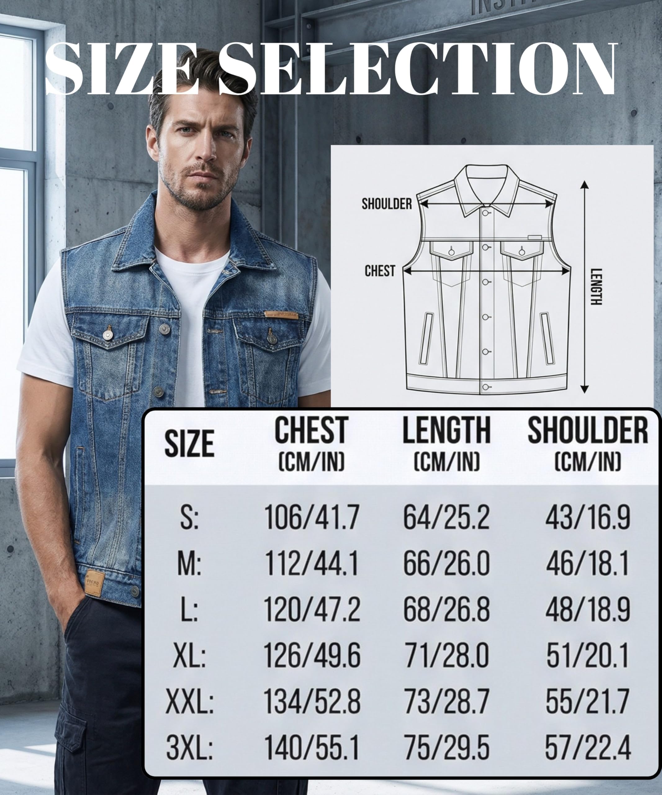 Gilet en Jeans pour Homme Vintage Denim Veste Classique Moto Gilet Décontractée Sans Manches en Jean Revers Denim Gilets