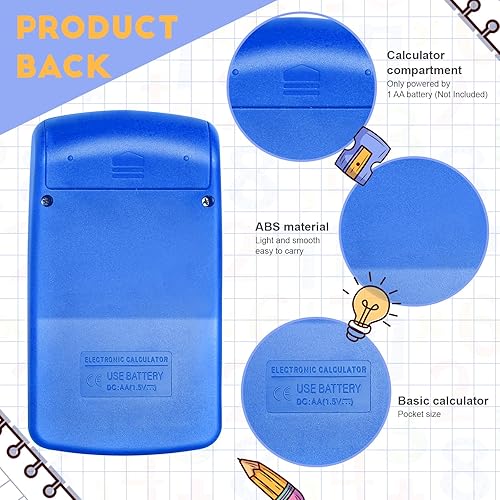 Miniatura 4 de Paquete de 12 mini calculadoras azules de bolsillo para estudiantes en ángulo de mano, pantalla de 8 dígitos, batería solar, calculadora pequeña de