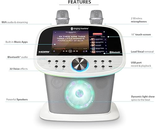 Miniatura 2 de Singing Machine Platinum Plus - Máquina de karaoke Wi-Fi para adultos y niños con 2 micrófonos inalámbricos, altavoz Bluetooth para fiestas, efectos