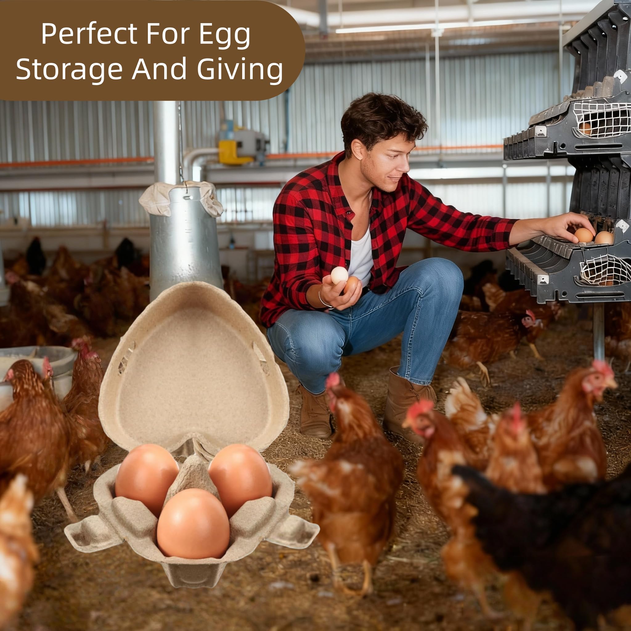 3 Cajas para Huevos de Gallina, Hueveras Carton con Tapa y Cuerda de Yute, Bandeja para Huevos con Forma de Corazón, para Almacenamiento, Transporte, Suministros para la granja y Regalos(30 unid.)