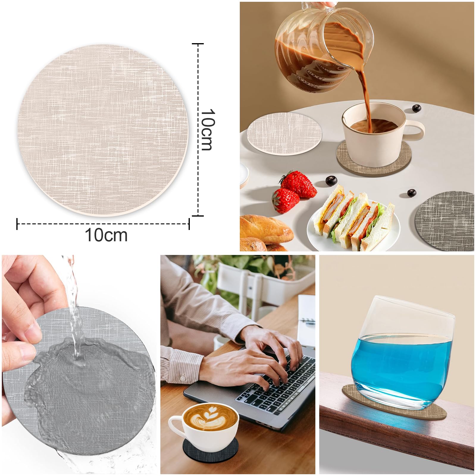 Placemats and Coasters Sets 4, PU Leather Table Mats Non-slip and Heat Resistant 43x30 cm - Image 3