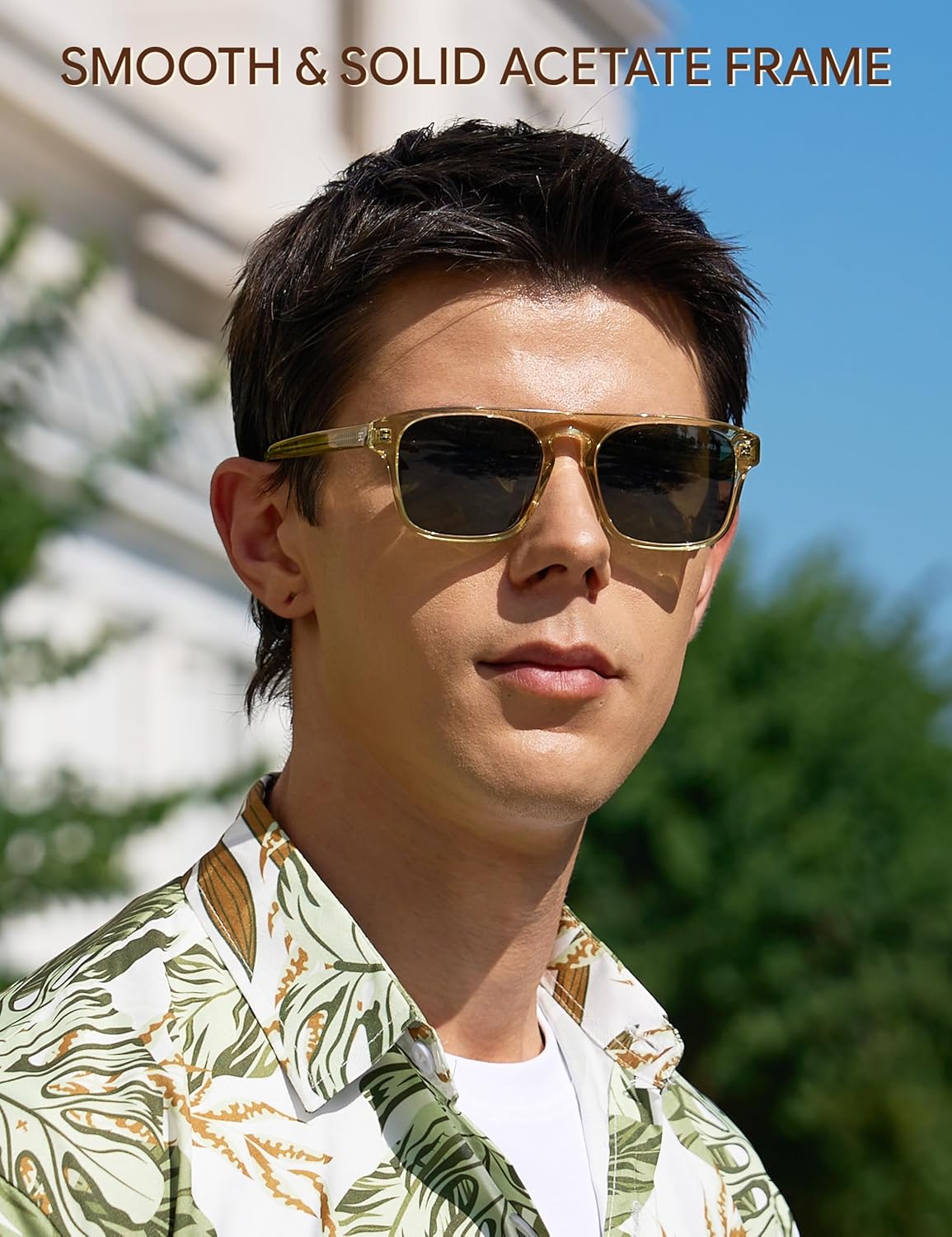 BIRCEN Mens Acetate Polarized Sunglasses: Retro Square Sun Glasses UV400 Protection Anti-Glare Shades for Driving Travel