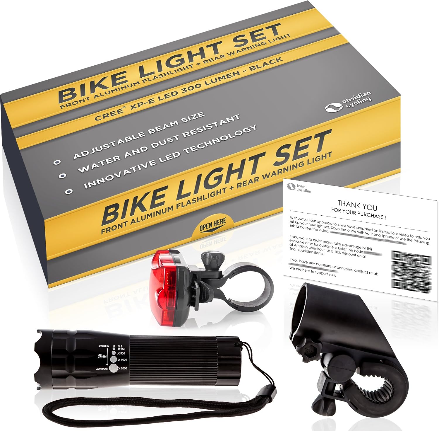 Team Obsidian: Bike Lights Set - Super Bright Front and Back LED Lights for Your Bicycle - Easy to Mount Bike Headlight and Tail Light for Night Riding - Front and Rear Light Fits All Bikes