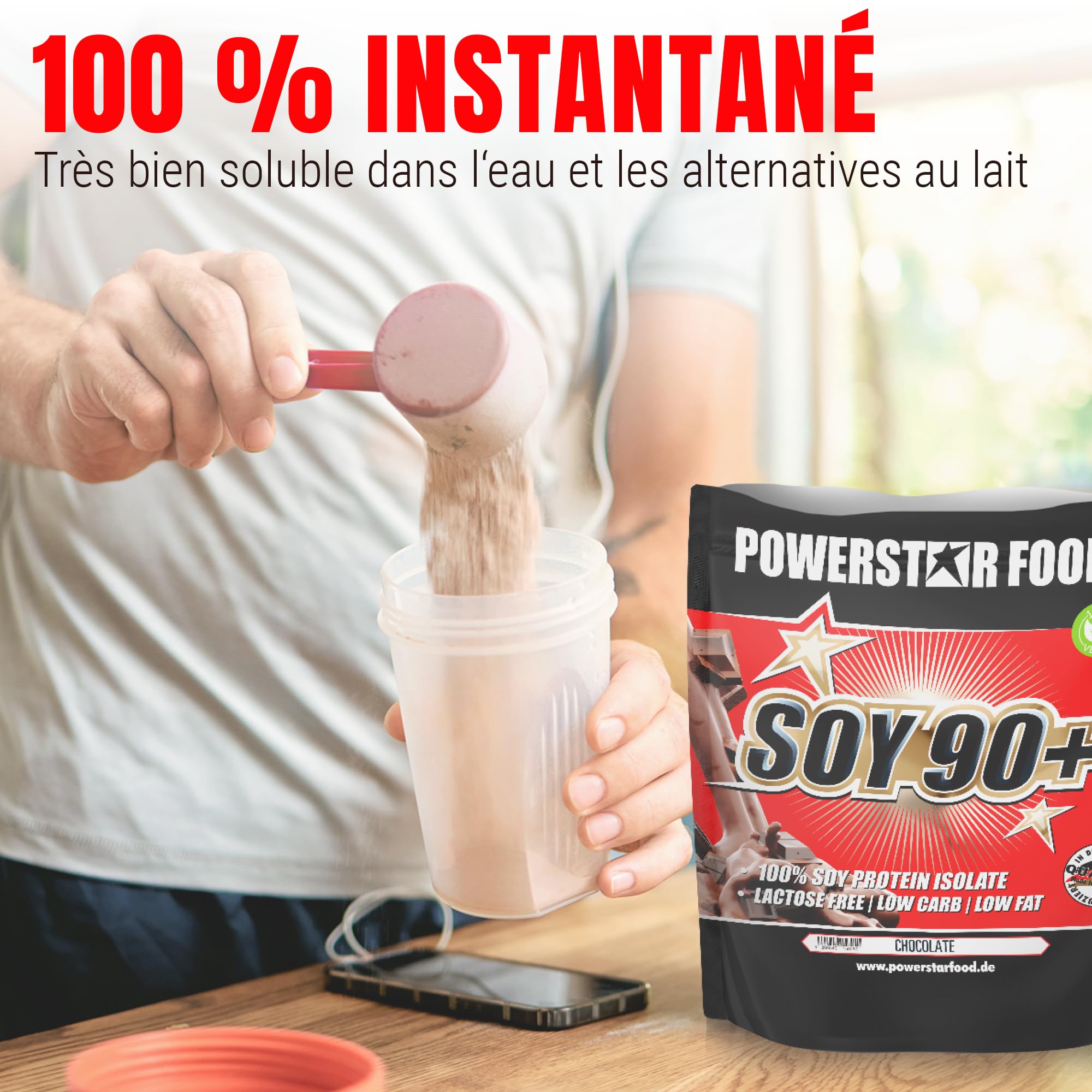 Powerstar SOY 90+ | 1kg Isolat de Protéine de Soja | Fabriqué en Allemagne | Alternative végétalienne à la Whey Protein Powder | Sans OGM | Poudre de Protéine Végétale sans Lactose | Fraise