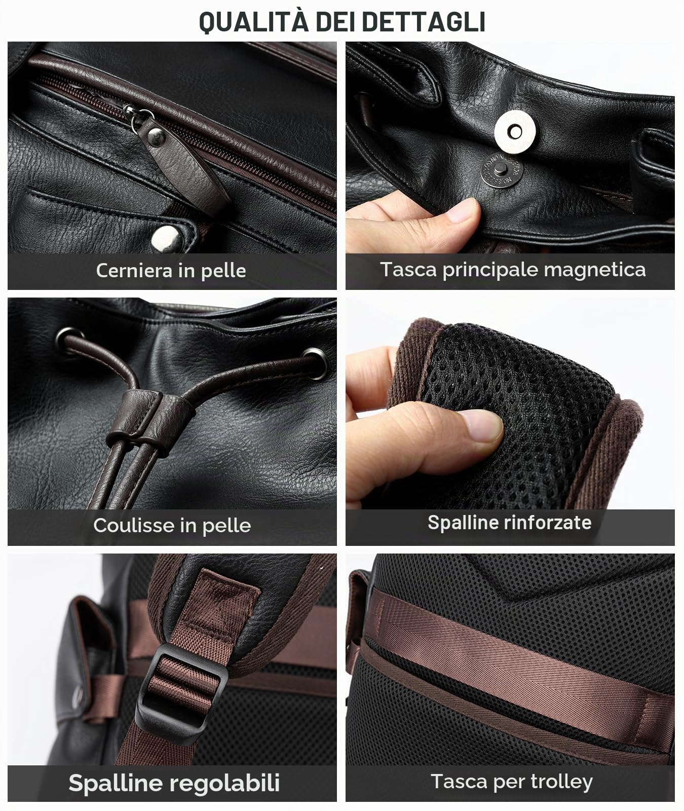 Zaino in Pelle Impermeabile per Laptop 15,6 Pollici, Vintage Elegante per Donna, Lavoro Uomo in Pelle Sintetica, Nero Con Presa USB per Affari, Scuola, Viaggi, Università