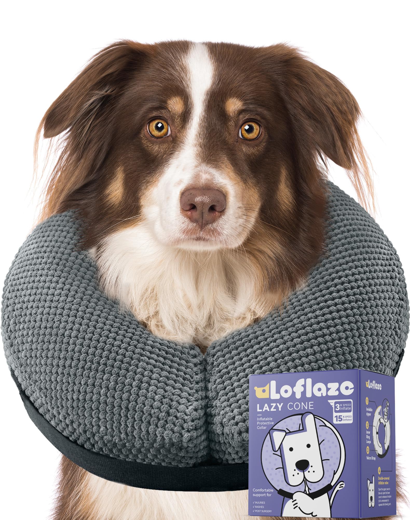 Photo 1 of Loflaze Soft Inflatable Dog Cone Collar - Grey, XL