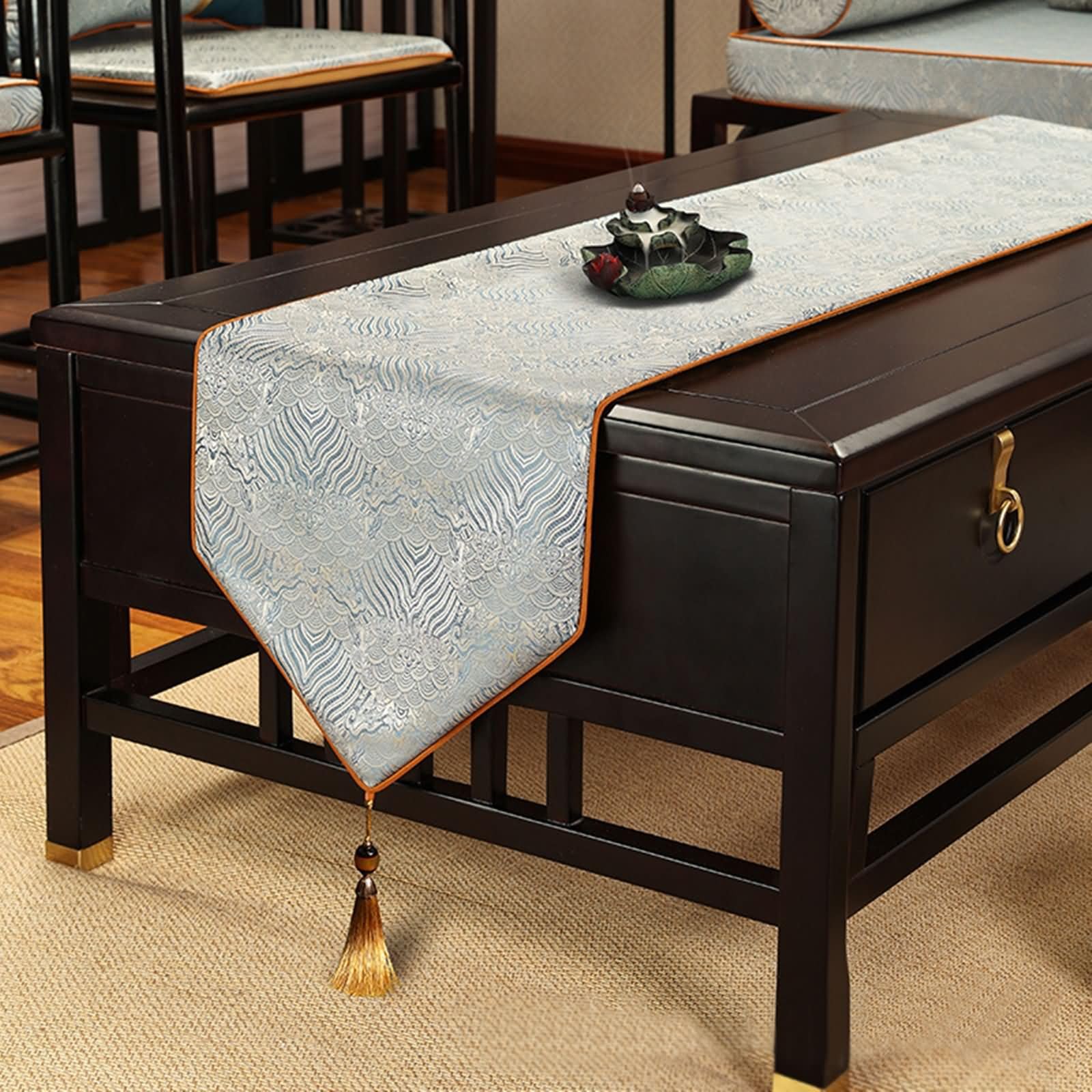 Runner Tavola Grigio Argento Blu,Poliestere,33x180cm