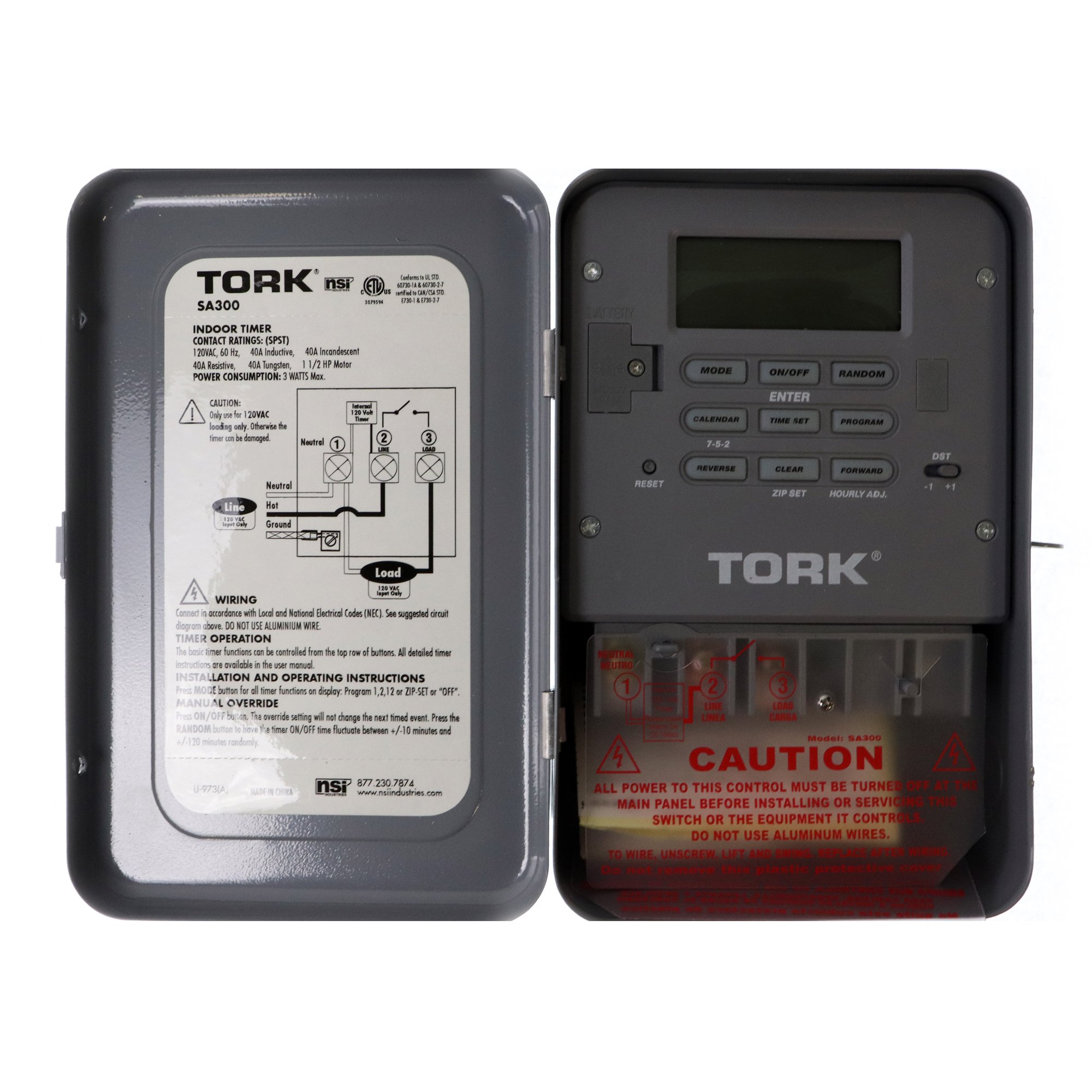 Tork NSI SA300 ZipSet Industrial Digital Timer, SPST, 40A