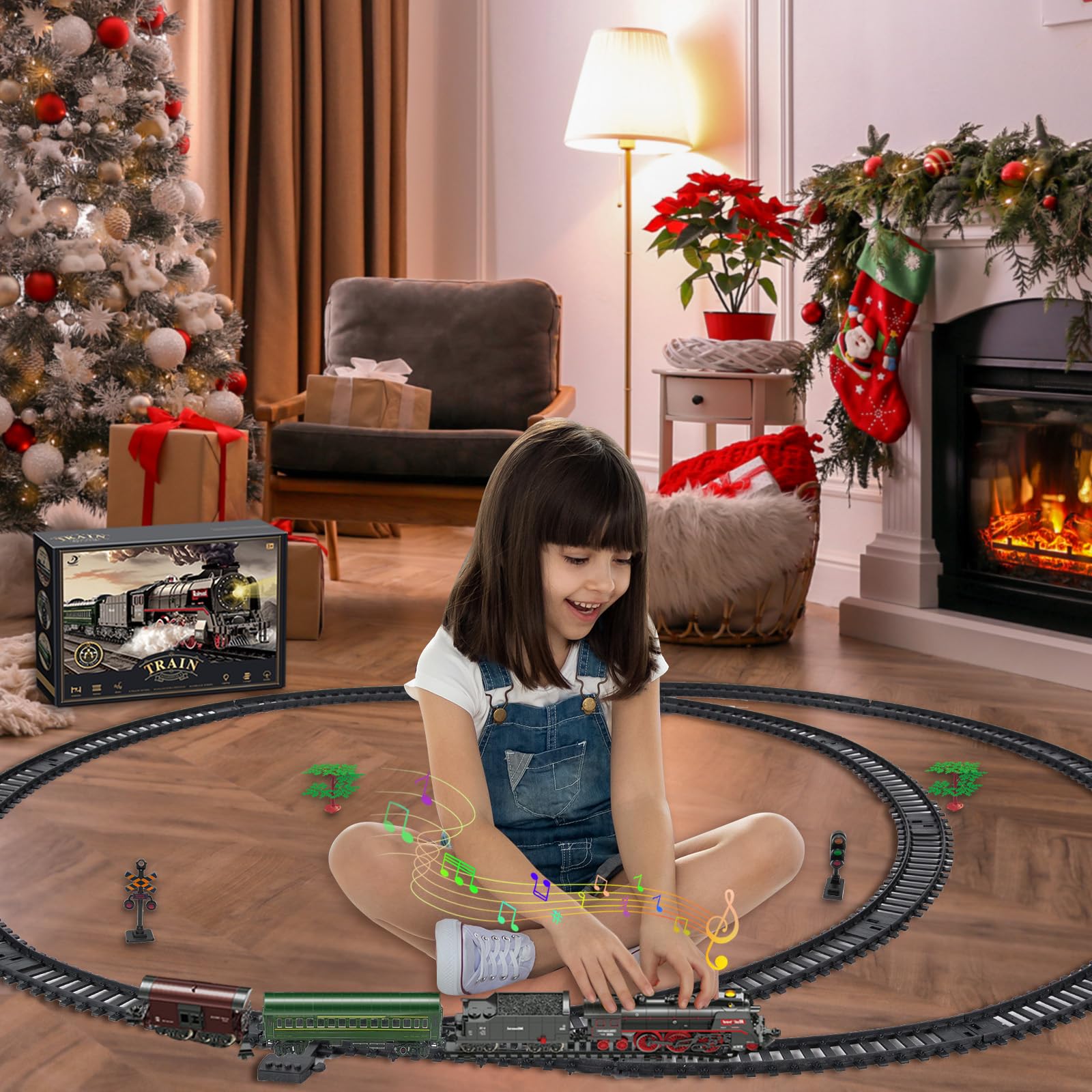 Joellfuner Train Électrique à Vapeur – Locomotive Lumineuse Avec Fumée Réaliste, Rails Modulaires Et Batterie Rechargeable – Cadeau Enfant 4-7 Ans