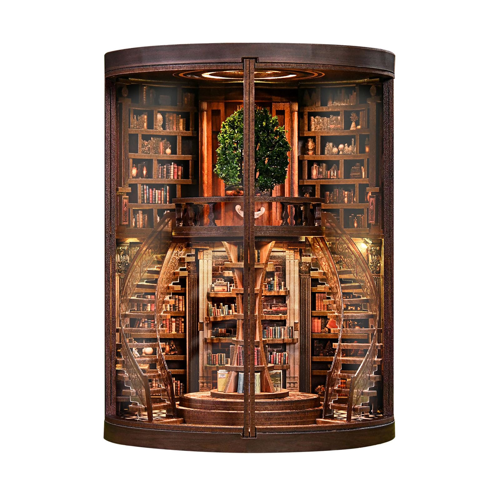 Book Nook Kit for Adults & Teens – DIY Miniature Library with LED Light, 3D Wooden Puzzle Bookend Bookshelf Insert Craft Kit, Wisdom Ring Library Model for Home Decor & Gifts