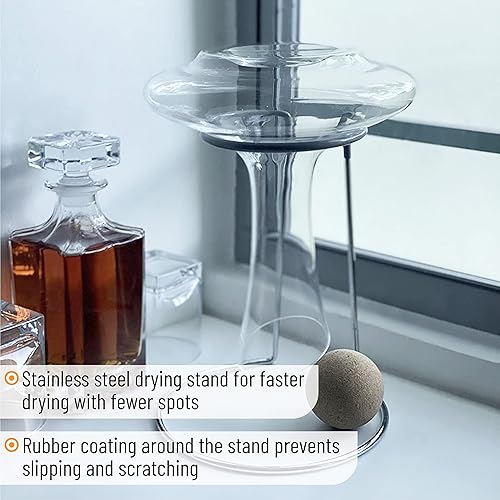 Miniatura 4 de BTT- Decantador XL con soporte de secado, tapón, cepillo y cuentas, vidrio de cristal soplado a mano, jarra de vino, jarra de vino, accesorios de