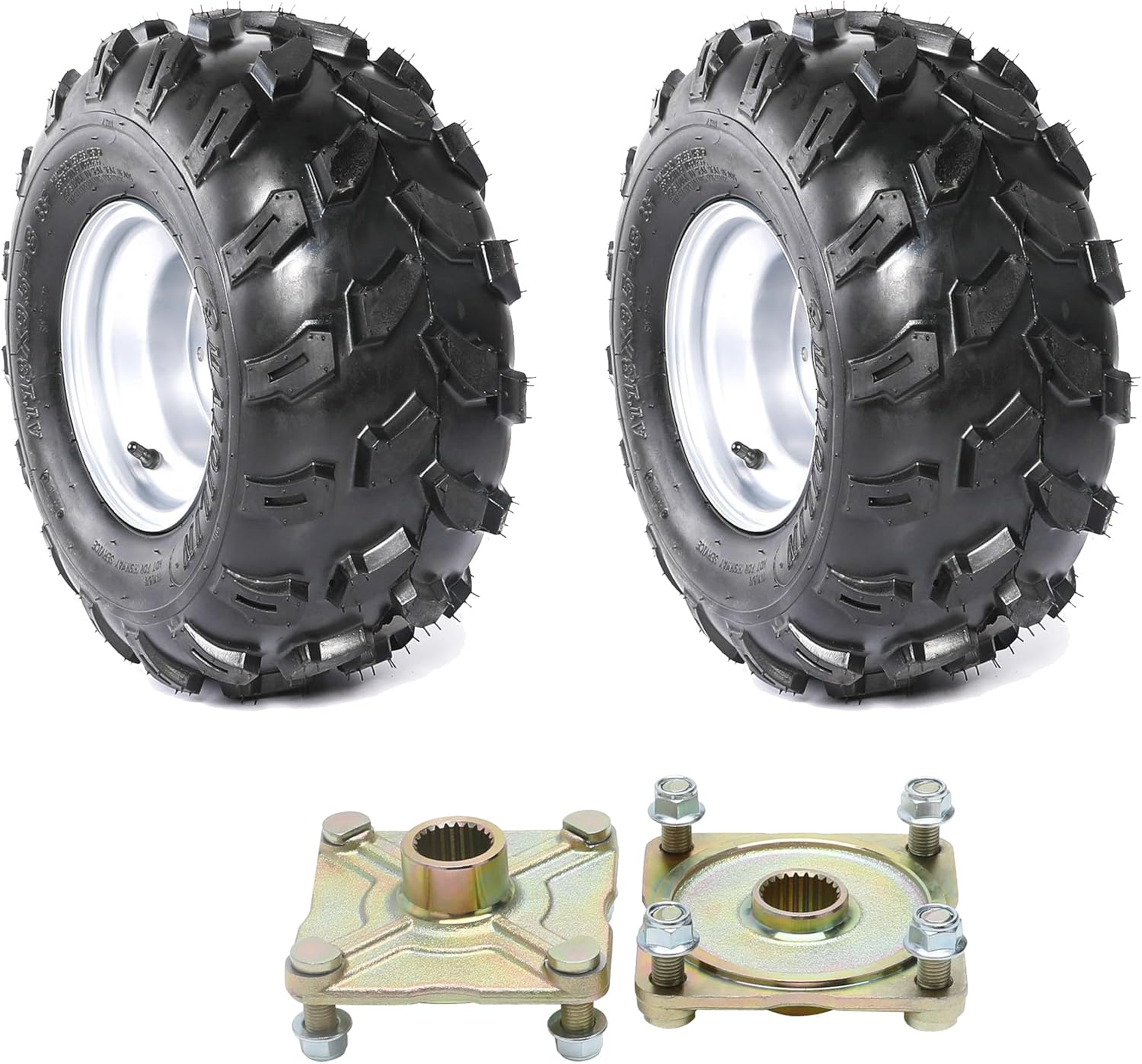 18x9.50-8 ATV Tires & Wheels 2-Pack Tubeless 4-Ply 18x9.5x8 18x9.5-8 8" Rims with 23T 4-Stud Rear Axle Hubs 110mm Bolt Pattern Fits Go Kart UTV Quad Lawn Mower Golf Cart Garden Tractor Turf Tires