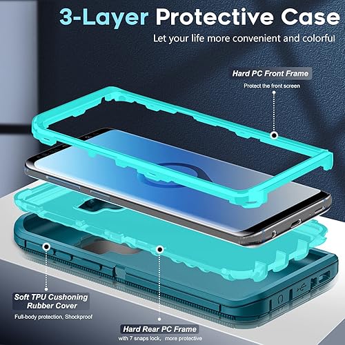 Miniatura 10 de LeYi Funda para Samsung S9, Galaxy S9, 3 en 1, cuerpo completo, a prueba de golpes, de goma, a prueba de polvo, resistente, protección para teléfono