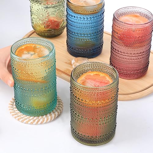 Miniatura 3 de Juego de 4 vasos para beber Hobnail de 15 onzas, vasos vintage de Júpiter para beber, cristalería antigua en relieve para cerveza, agua, jugo,