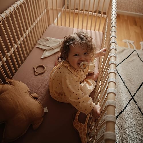 Miniatura 53 de mushie Sábana bajera ajustable de muselina extra suave para cuna, 192 hilos, 28 x 52 pulgadas (azul bebé) Azul bebé,Abejas,Daisy