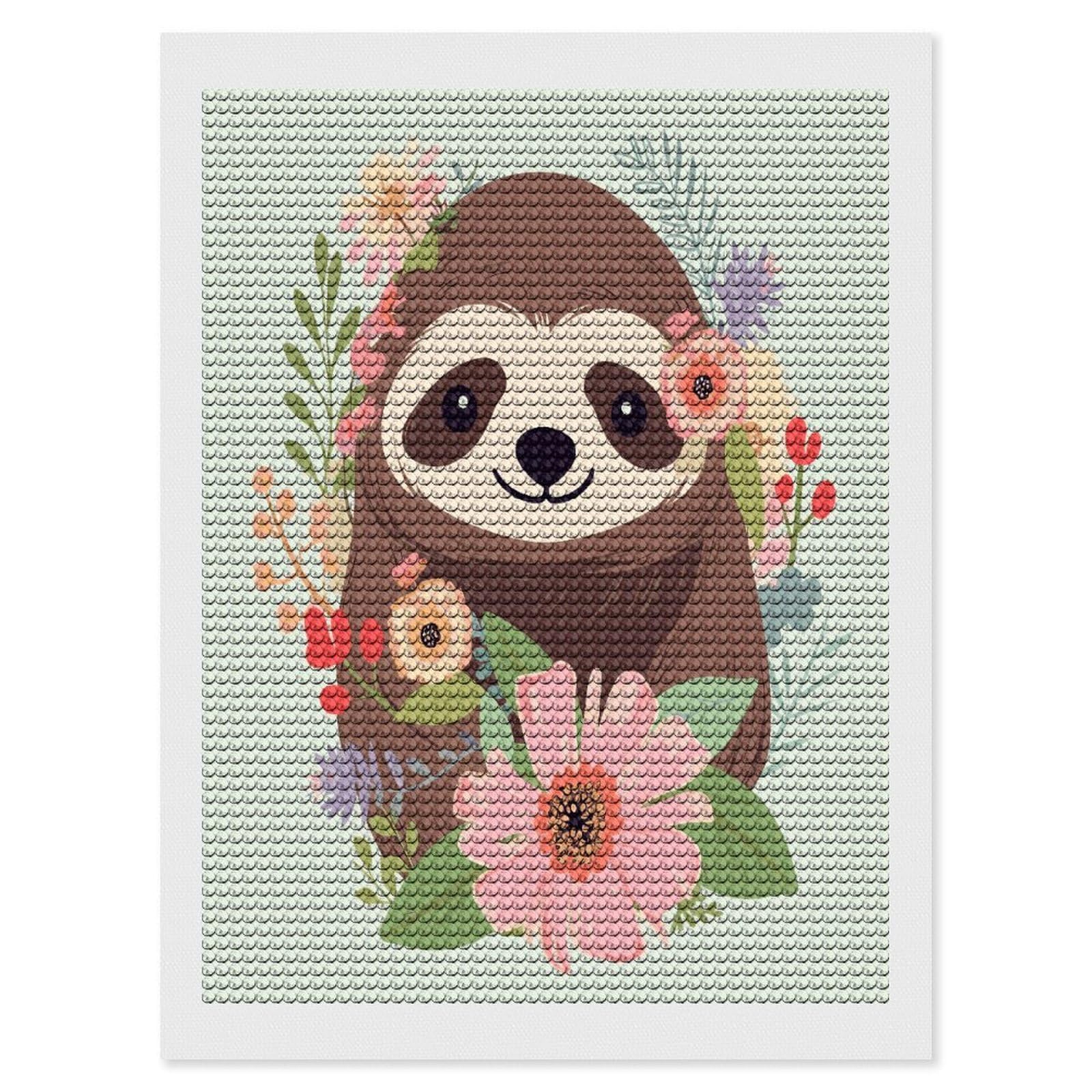 FekiLoot Sloth and Flowers Diamond Painting Kits for Beginners DIY Diamond Art Kits for Adults Full Drill Round Diamond Dot Gem Art Painting Fun DIY Crafts for Home Kitchen Wall Decor Gift 12"x16"