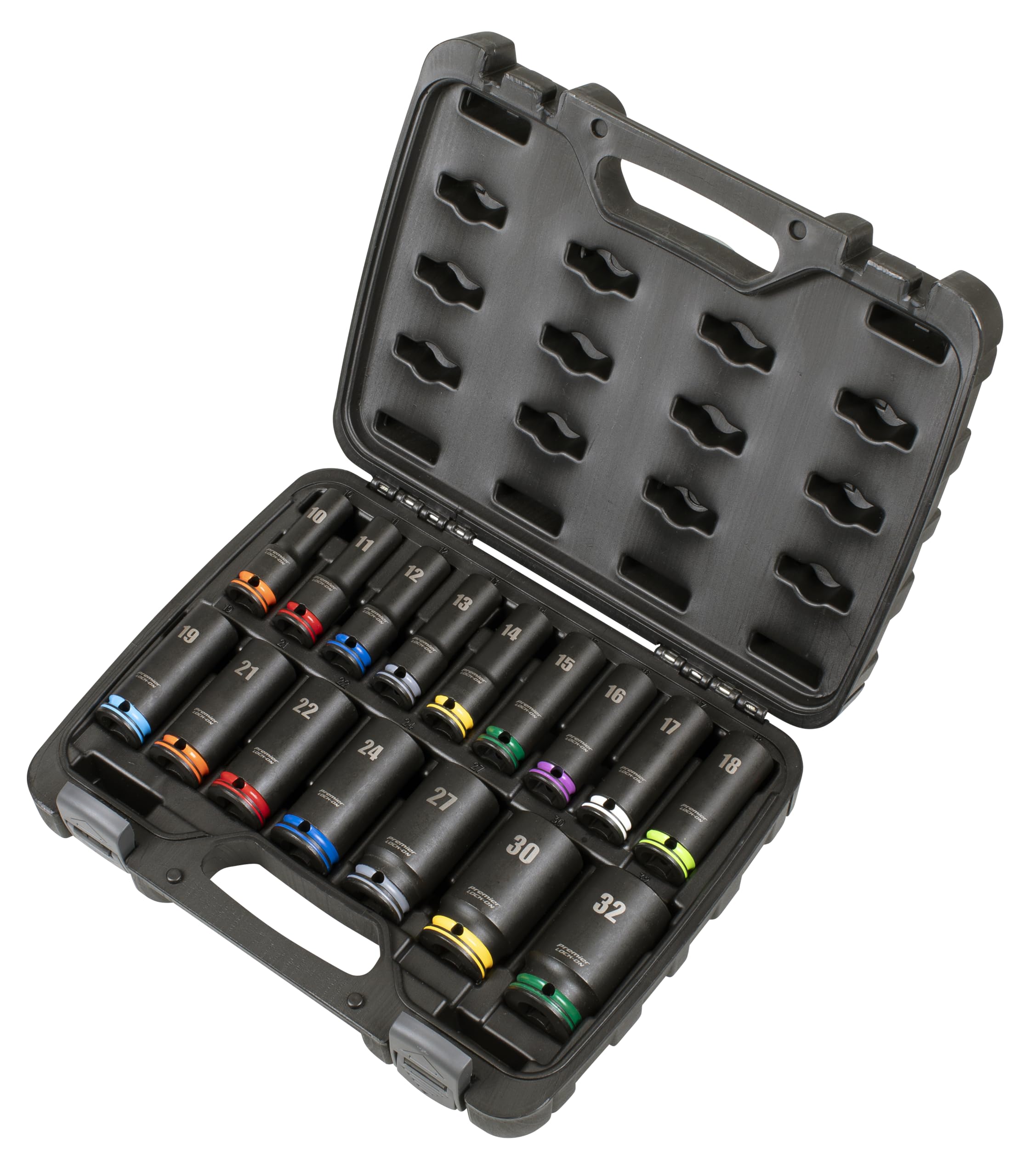 Sealey Premier 16pc 1/2" Sq Drive Lock-On™ Deep Impact Socket Set 6pt Metric - AK58170M, Black - Image 2