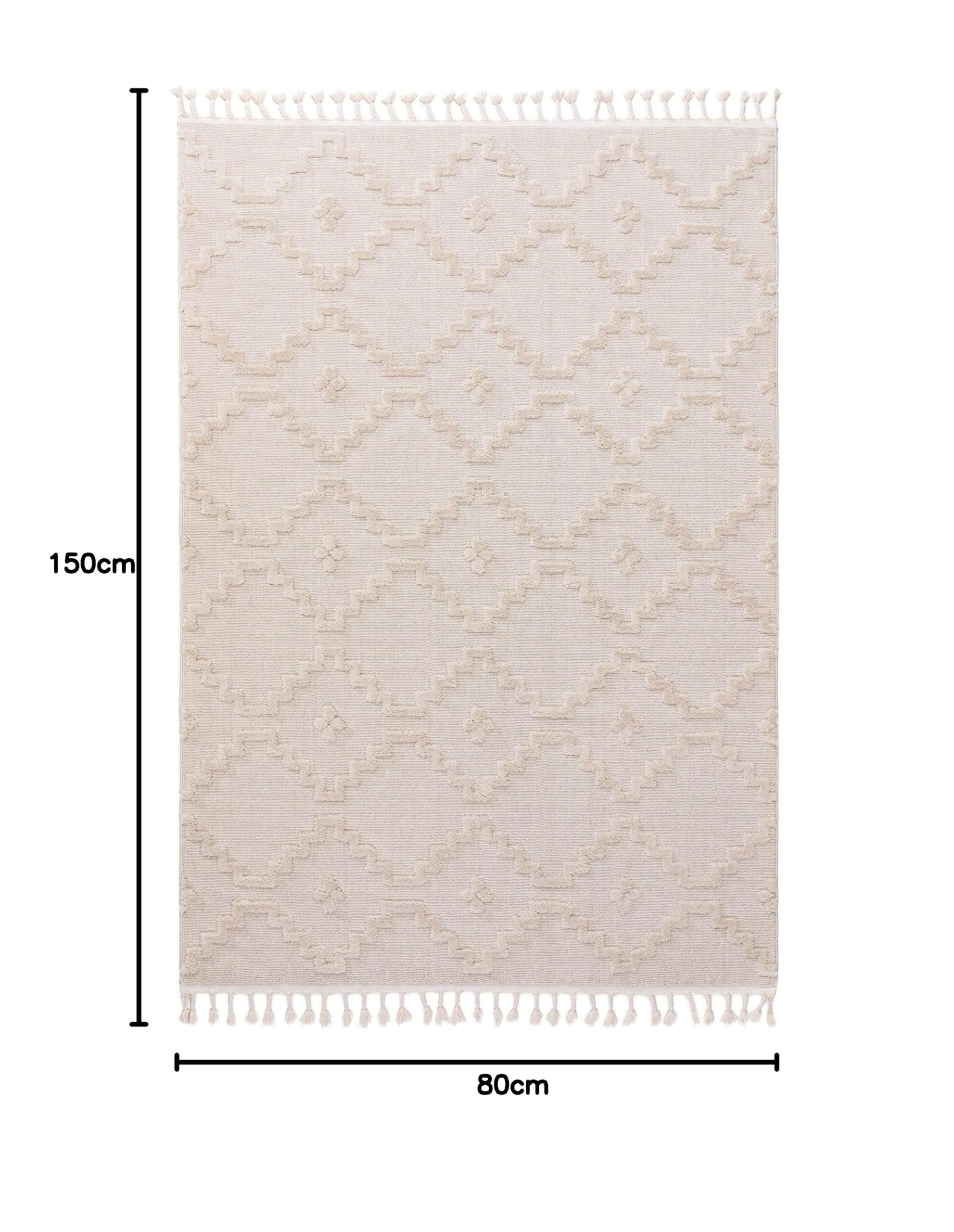 benuta Pop Teppich OYO - Creme 80x150 cm - Eleganter Boho Look Teppich für Schlafzimmer und Wohnzimmer - Maschinengewebt - Für Fußbodenheizung geeignet