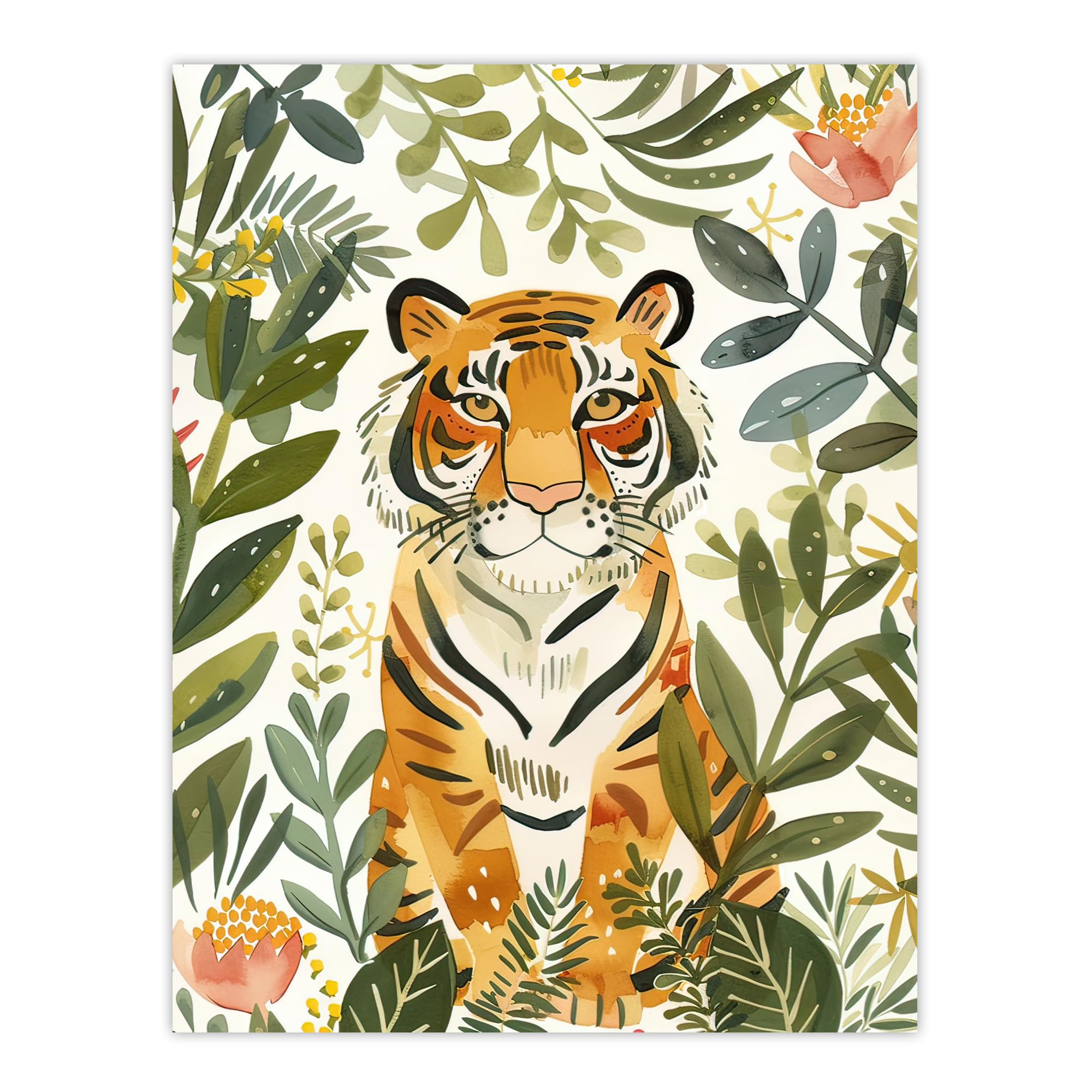 Artery8 Unframed Wall Art Cute Tiger In Floral Tropical Jungle Watercolour12X16 Inch from B&Q
