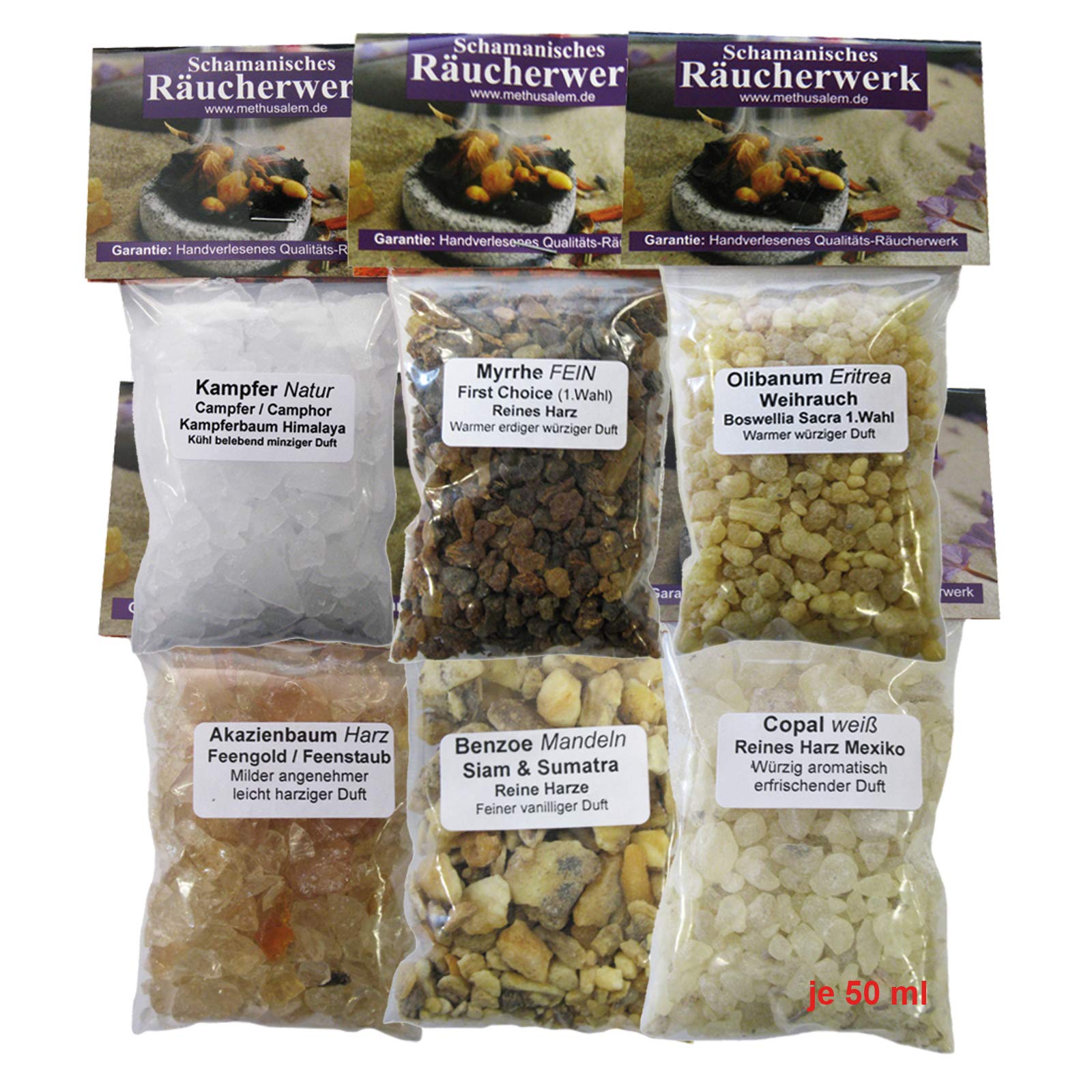 12 x Reine HARZE zum räuchern a 50ml (600ml) 16-TLG RÄUCHERSORTIMENT mit WEIHRAUCH, MYRRHE, Dammar, KOPALHARZ, Styrax, BENZOE, SAL UVM. Mit Kohle, Anleitung, 4 x ZUBEHÖR 81900-5