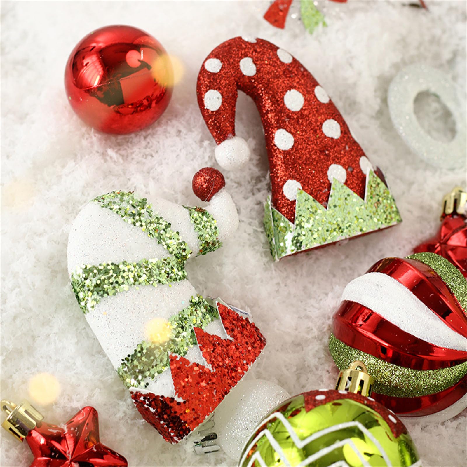 Lot de 50 petites boules de Noël en plastique incassable à suspendre pour sapin de Noël (rouge, vert, blanc)