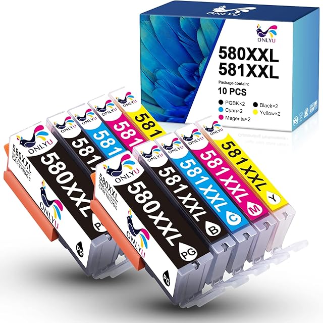 ONLYU PGI-580XXL CLI-581XXL Ink Compatible with PGI-580 CLI-581 Ink Cartridge Compatible with PIXMA TS6150 TS6151 TS6250 TS6251 TS6350 TS6351 TS705 TR7550 TR8550 TS9550 TS9551C (10 Pack)