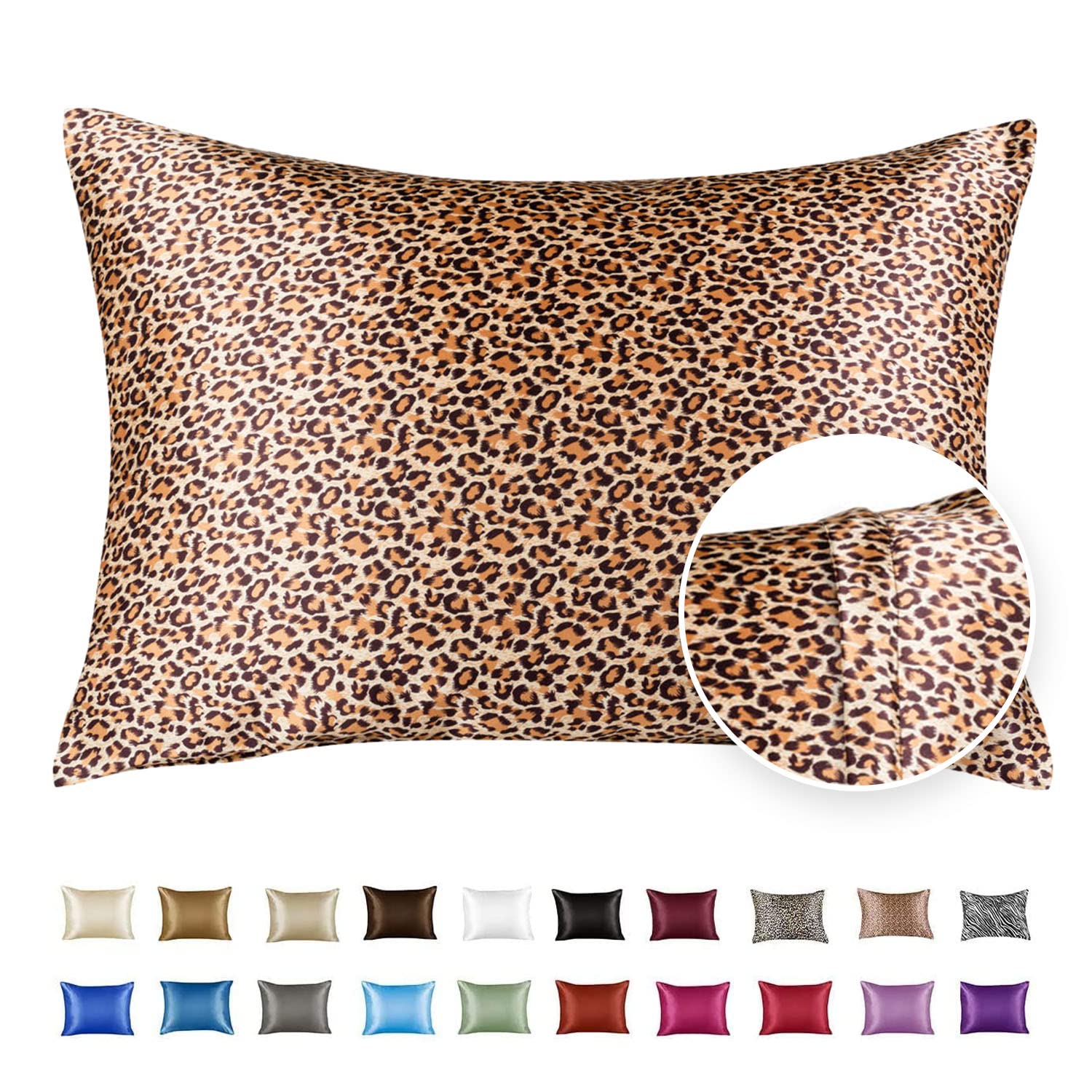 BLISSFORD Luxury Satin Pillowcase for Hair – King Satin Pillowcase with Zipper, Leopard Print Cheetah (1 per Pack)