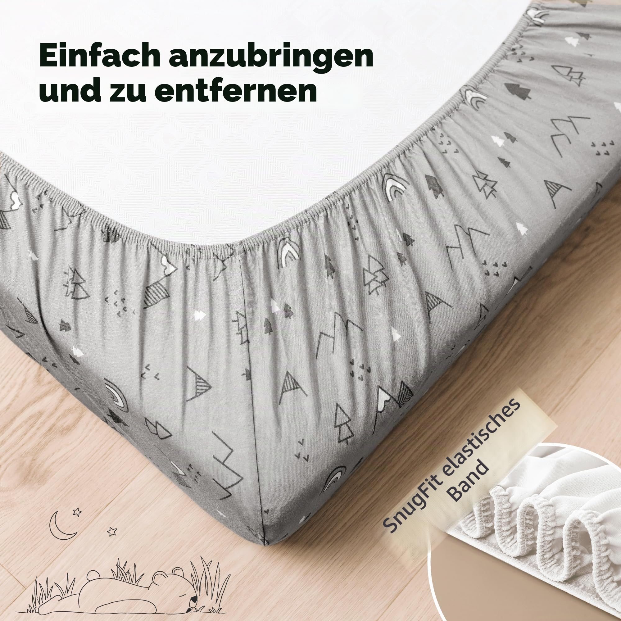 Baby Spannbettlaken 70x140 - Baby Bettwäsche Spannbetttuch, 2er Pack Bettlaken Babybett, Spannbettlaken Kinderbett, Spannbettlaken für Babybetten, Baumwolle Bettlaken Kinderbett(Woodland) | Spannbettlaken für Kinderbetten, neutral, atmungsaktiv, für Babyb