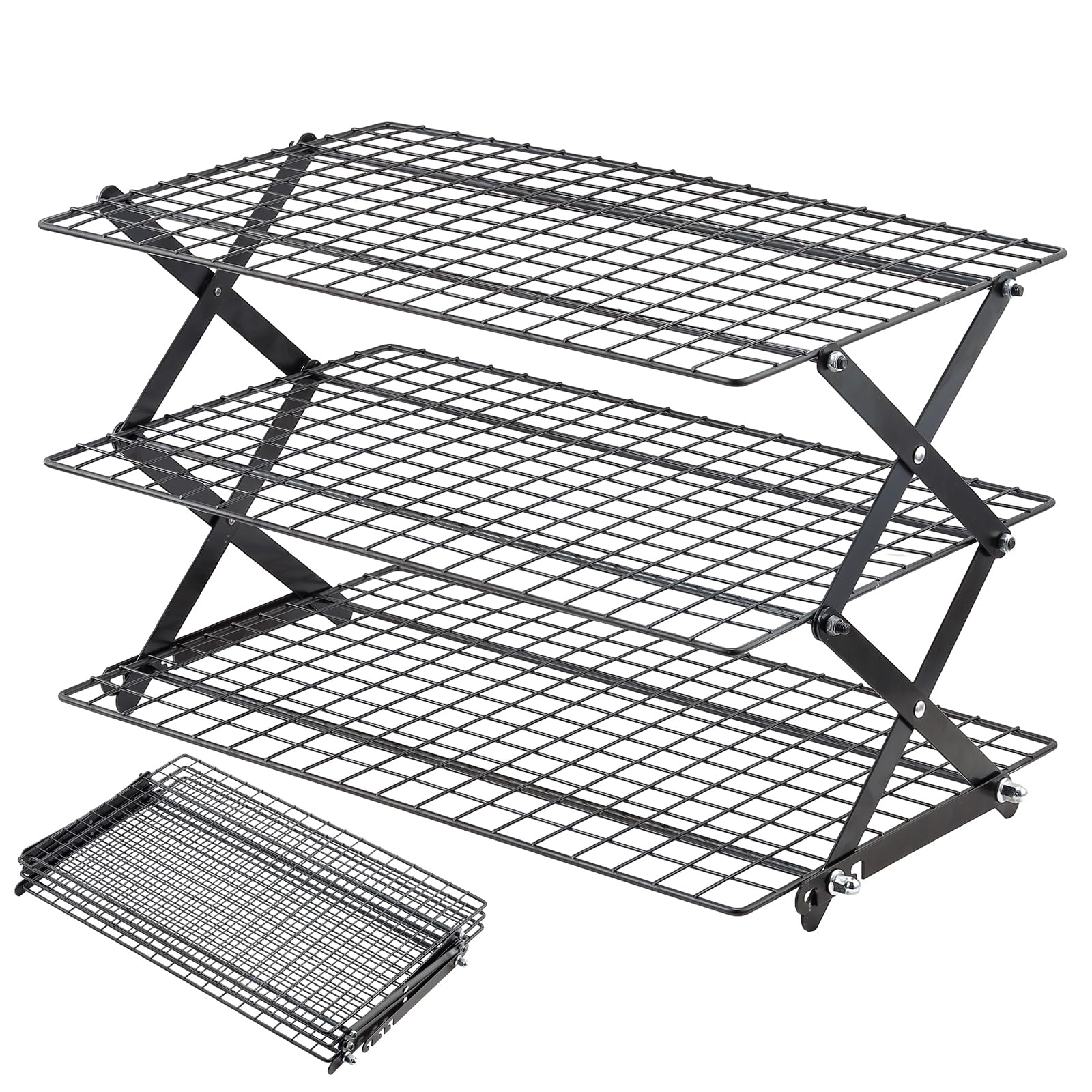 Pleafind Zusammenklappbares Kühlgitter mit 3 Ebenen, 3 Einstellungen, verstellbares und stapelbares Backregal, 5 Modi, Kühlgitter zum Kochen und Backen, Braten und Grillen, Geschenke für