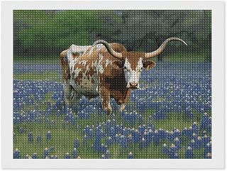 NWTRJ 5D Diamond Painting Kits for Adults Beginner Square 5D DIY Diamond Dots Paintings Full Drill Bluebonnet Longhorn Diamond Painting Gem Art Kits for Home Wall Decor
