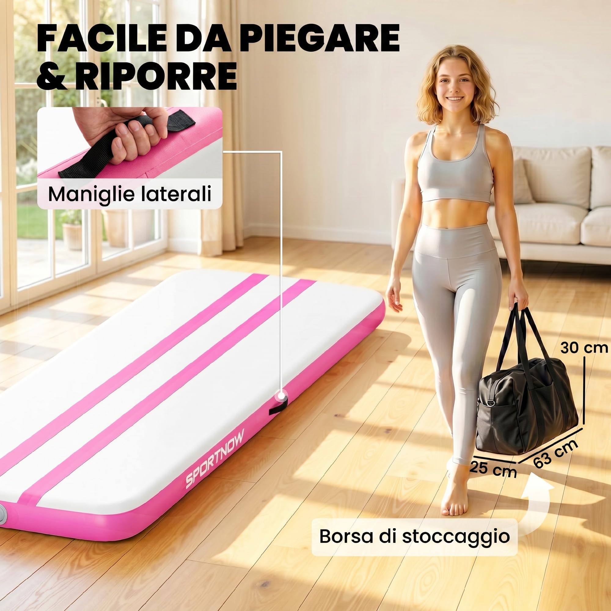 SPORTNOW Tappetino Gonfiabile per Ginnastica, Tappeto Ginnastica Artistica 10cm Spessore con Pompa Elettrica, Borsa Trasporto, Kit Riparazione per Casa Yoga Pilates Fitness Cheerleading Palestra