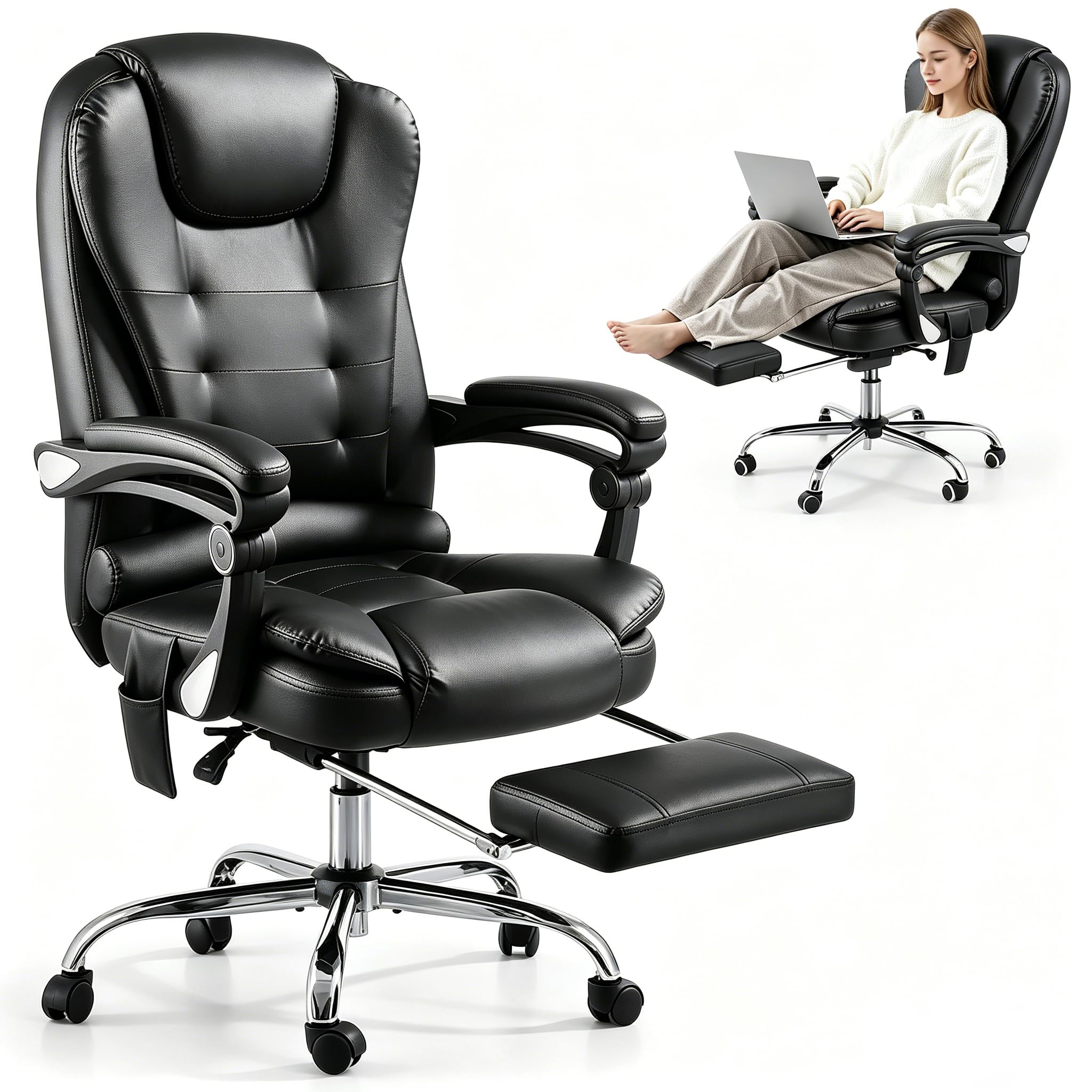 YODOLLA Home Office Chair, PU Ergonomic Computer Desk Chair, Black โ image 1