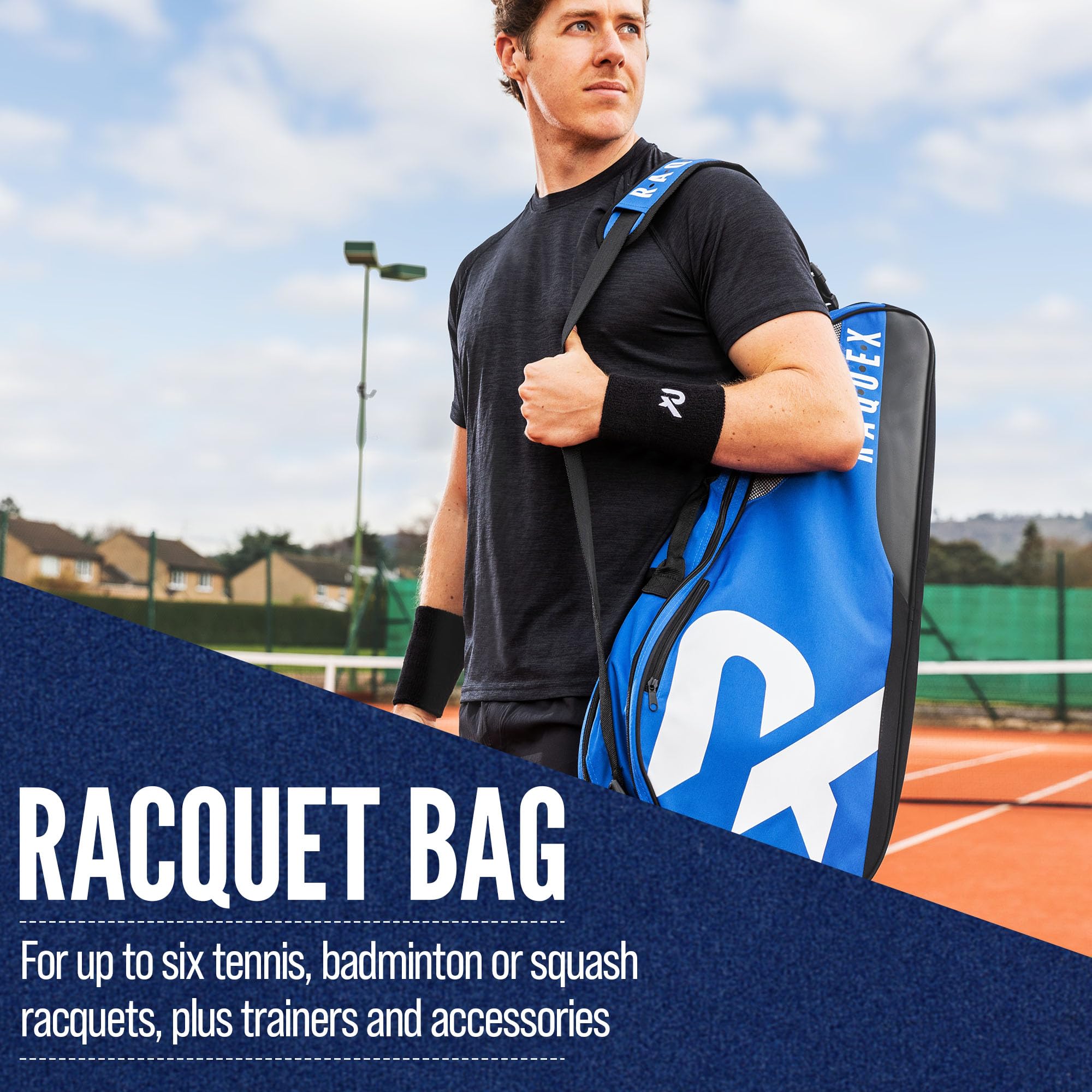 Raquex Tennis Bag, 6 Racket Bag for Tennis Badminton & Squash Racquets. Blue - Image 2