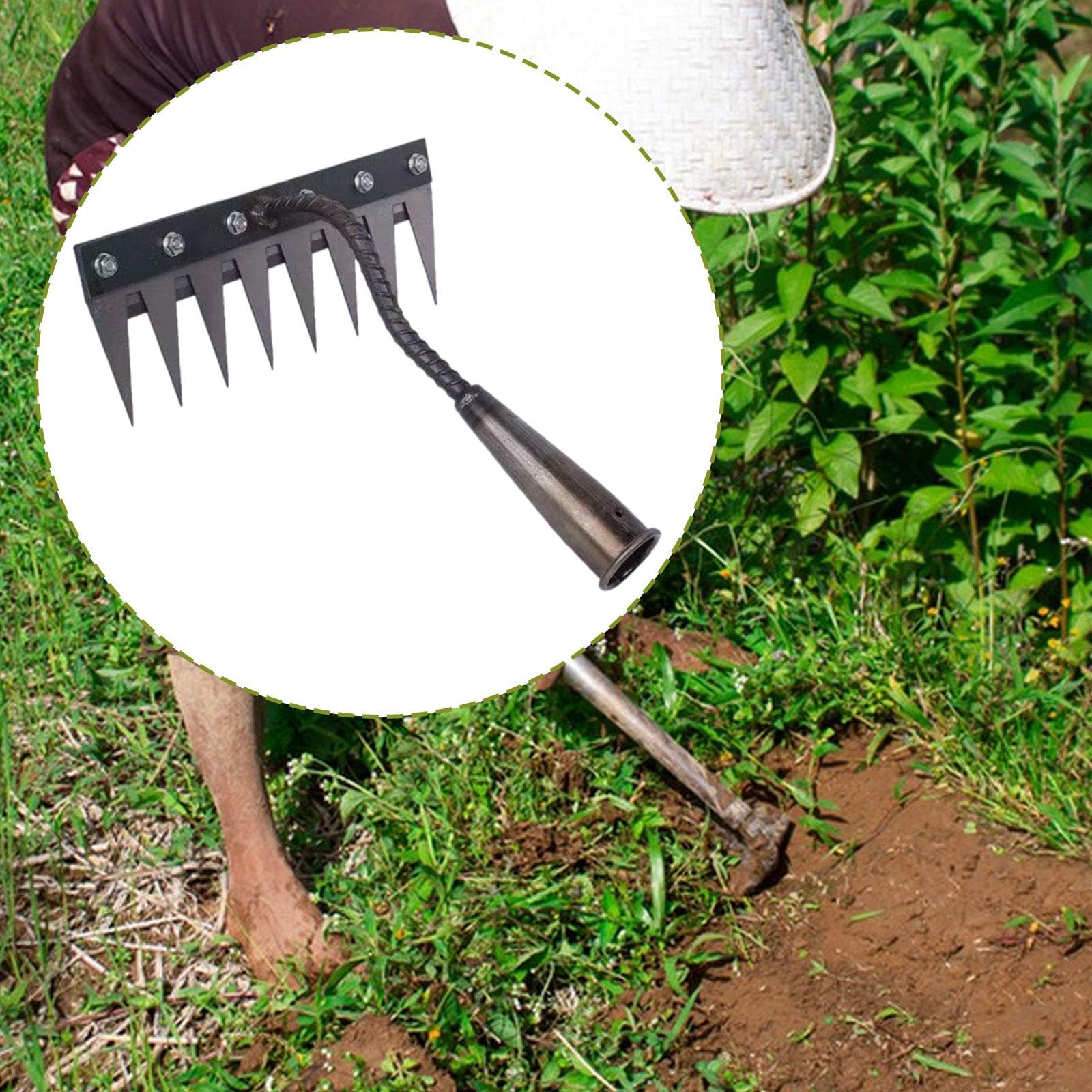 Azada de jardín, rastrillo de Mano de Metal, Herramienta de deshierbe para Plantar, Cultivar, excavar, arar y hortalizas, 8 Dientes.