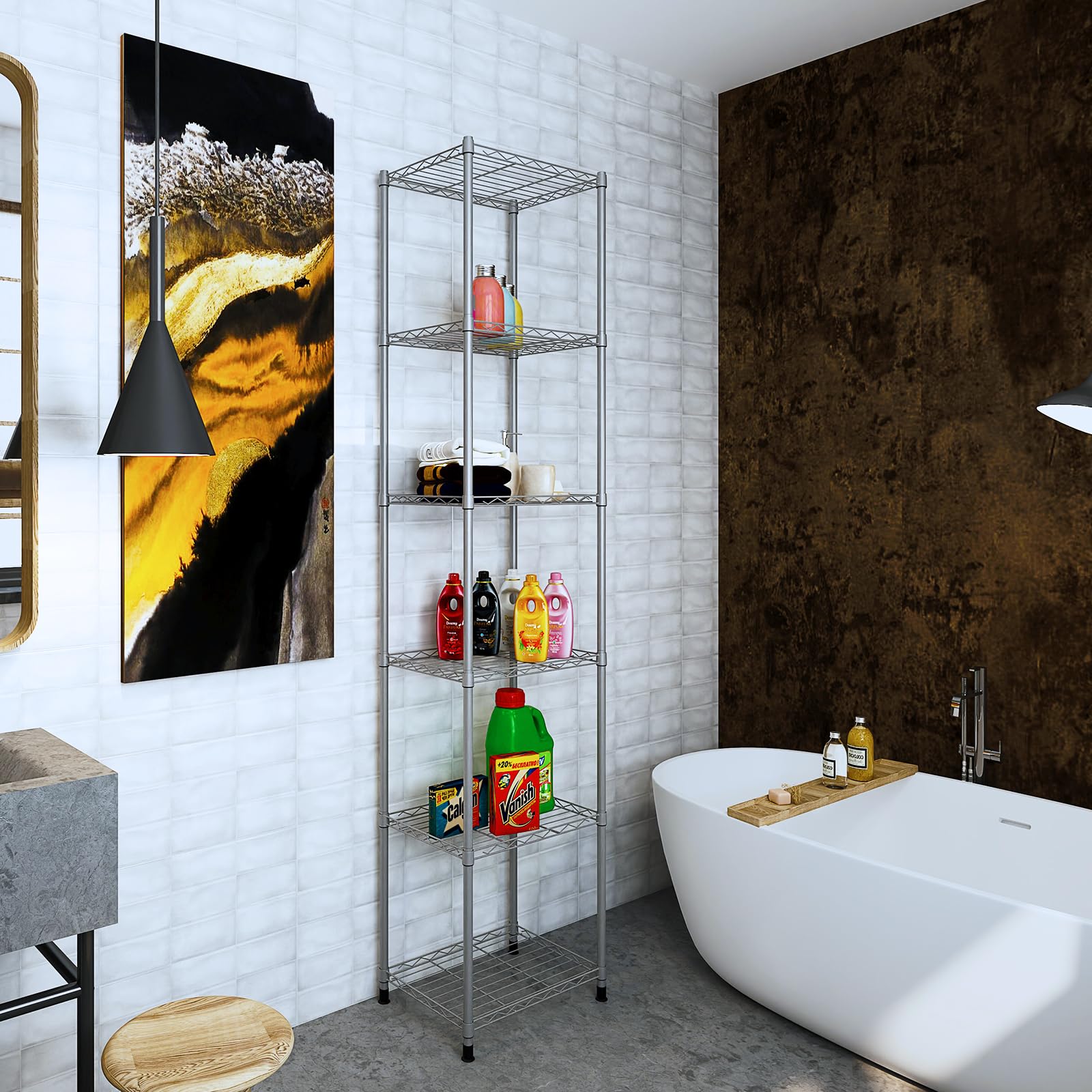 ZHAZHADI 6 Tier Fixed Layer Spacing Storage Shelf Metal Storage Rack Wire Shelving Unit Storage Shelves Metal 792Lbs Capacity 17" L x 13" W x 77" H for Pantry Closet Kitchen Laundry Grey