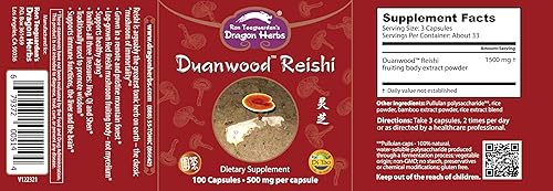 Miniatura 2 de Dragon Herbs - Cápsulas Duanwood Reishi - 100 cápsulas, 500 mg cada una