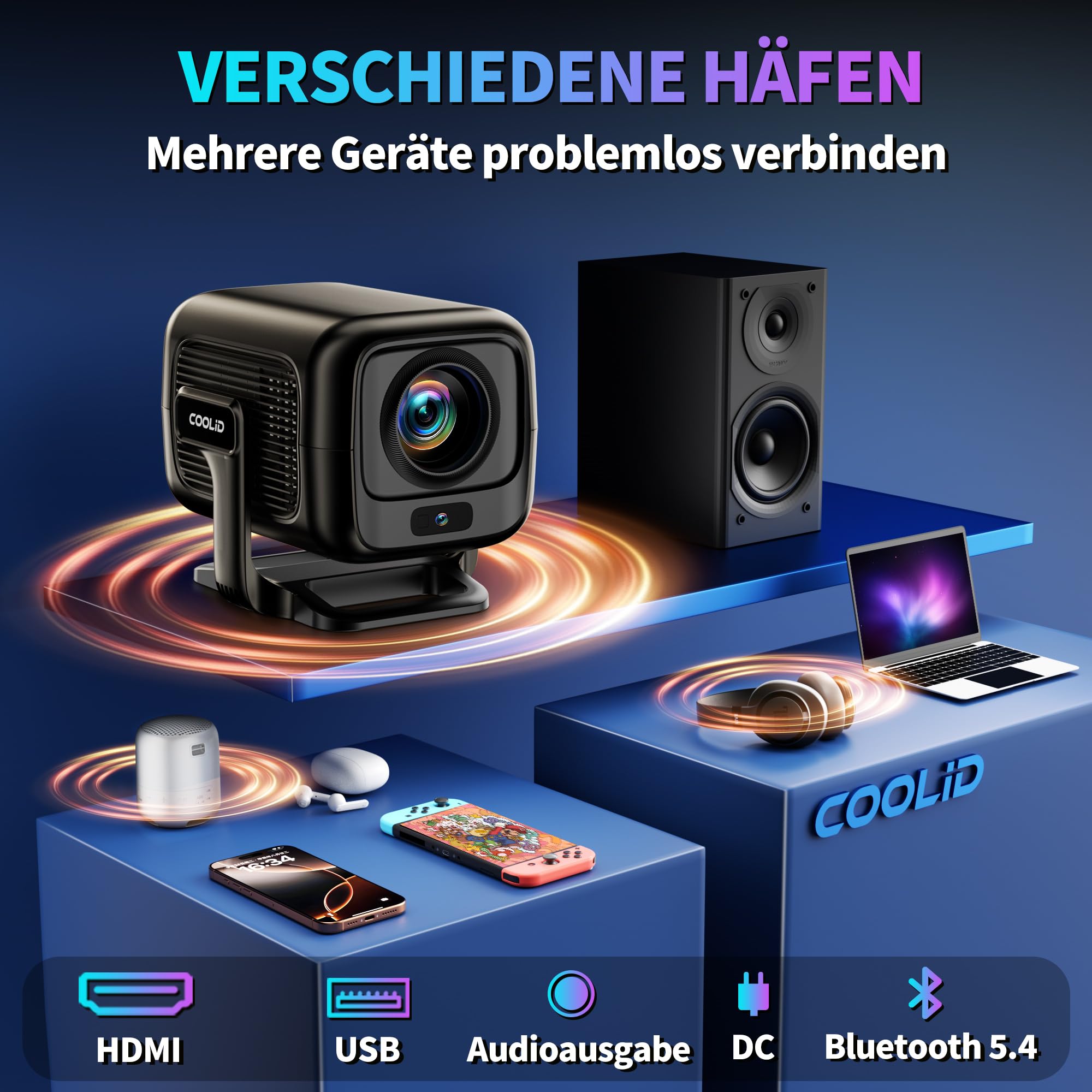 [ Autofokus & 2026 Upgraded ] Beamer 4K Projektor Native 1080P Mini Beamer Mit 5G WiFi 6 und BT 5.4 Tragbarer Projector mit Automatische Trapezialkorrektur 180 ° Drehung Tv Stick/USB/Laptop/PC,Schwarz