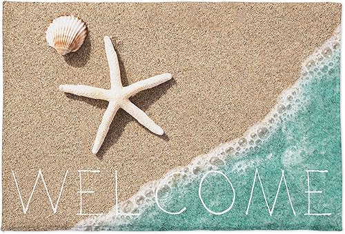 Miniatura 1 de Alfombra mullida de pelo largo, diseño de conchas de estrella de mar costeras, ultra suave, para dormitorio, sala de estar, baño, guardería, color