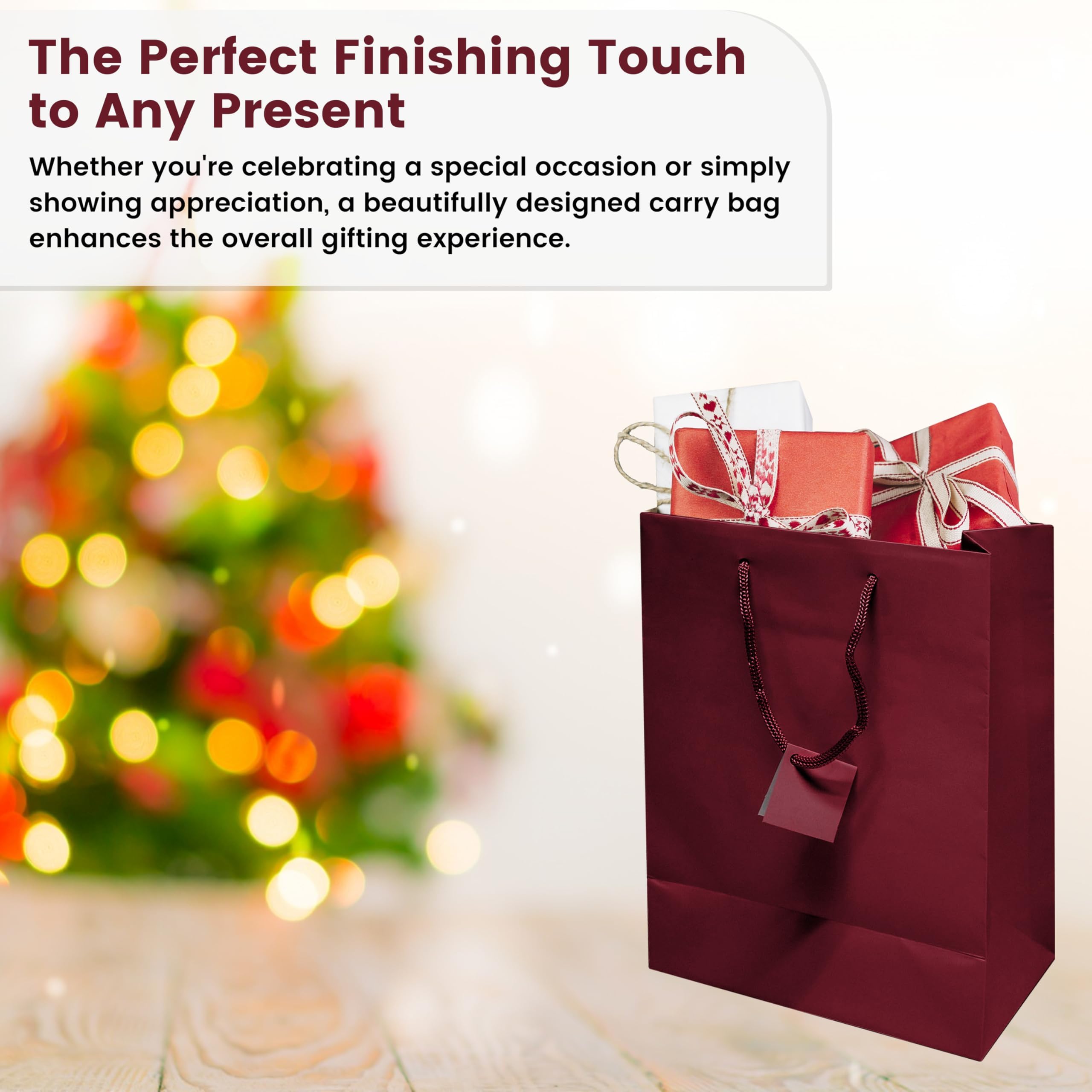 Novel Box Burgundy Gift Bags with Handles 10 Pack 8x4x10 Inches Large Paper Bulk Gift Bags for Business, Shopping, Birthday, Party Favor - Euro Tote Paper Bag for Groceries & Personal Use