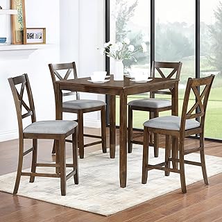 JOSHEN 34" 330Lbs Load Luxury Dining Table, TV Dinner Tables with Oil-Proof Surface, Compact Dining Table with Solid Wood Legs for Small Spaces, Walnut